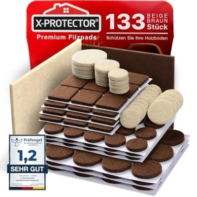 Abbildung von X Protector Filzgleiter 133 Stück Prämie Möbelgleiter Braun &amp; Beige Dicker Filz Selbstklebend Bodenschoner für Stühle Große Menge an Schützen Sie Ihre Holzfußböden
