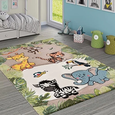Abbildung von Paco Home Kinderteppich &quot;Diamond 644&quot;, rechteckig, 3D Design, Motiv Dschungel Tiere, Kinderzimmer