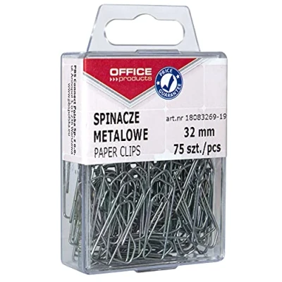 Abbildung von OFFICER PRODUCTS 18083269 19 Büroklammern Metallbriefklammern Silbern in der Box / 32mm 75 Stück/in Praktischer Aufbewahrungsbox/Paper Clips