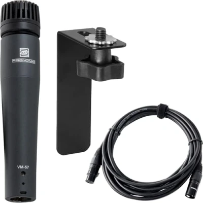 Abbildung von Pronomic VM 57 Cajon Mikrofonset professionelles Bundle mit dynamischem Instrumenten Mikrofon, Mikrofonhalterung für Cajons, passendem Kabel &amp; Zubehör