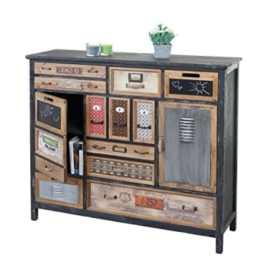 Abbildung von Mendler Apotheker Schrank HWC A43, Kommode, Tanne Holz massiv Vintage Shabby Look 100x110x32cm