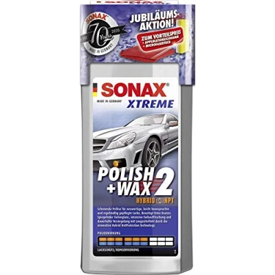 Abbildung von SONAX XTREME Polish+Wax 2 AktionsSet 70 Jahre (500 ml) inkl. gratis Applikationsschwamm und Mikrofasertuch Art Nr. 02078410