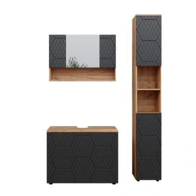 Abbildung von Vicco Badmöbel Set Irma, Goldkraft Eiche/Anthrazit, 3 Teile, mit Spiegelschrank 80 cm