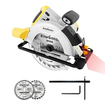 Abbildung von Kreissäge, ENVENTOR 1200W Handkreissäge mit 2x Kreissägeblatt, (Sägeblatt Ø: 185mm, 24T+40T), 5800RPM, Laserführung und Rip Guide, für Holz, Weichmetall, Plastik, PVC