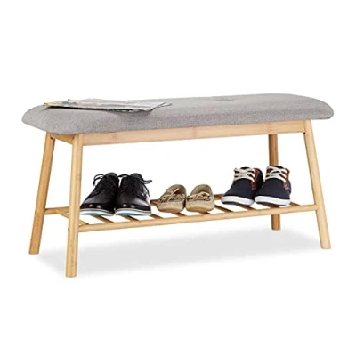 Abbildung von relaxdays Schuhbank aus Bambus mit Polster