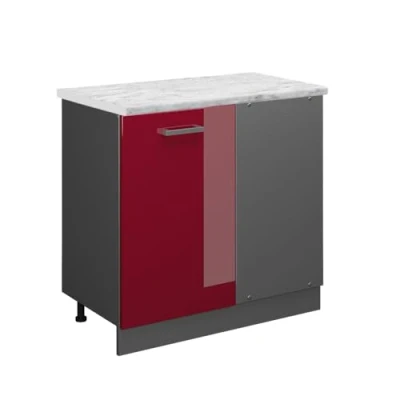 Abbildung von Vicco Eckunterschrank R Line, Bordeaux Hochglanz/Anthrazit, 86 cm AP Marmor