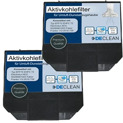 Abbildung von DeClean 2x Aktivkohlefilter Filter Dunstabzugshaube kompatibel mit EFF72 Bosch 00668491 AEG 9029793636 IKEA 003.953.51 NYTTIG FIL 650