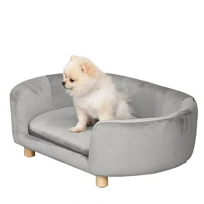 Abbildung von PawHut Tierbett Hundebett mit Holländischer Samt Schaumstoff, Samt, Hellgrau 86 x 55 33 cm