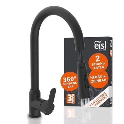 Abbildung von EISL Adria Wasserhahn Küche schwarz ausziehbar, Spültischarmatur 360, Küchenarmatur mit hohem Auslauf, ausziehbarem schwarz, NI183ADRB