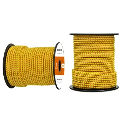Abbildung von Abma Cord Gummiseil Expanderseil 4mm 30M Gummischnur UV Beständig Planenseil 100% Dehnung Spannseil für Plane, Anhängerplane, Sonnensegel, Zelte, Banner Gelb &amp; Rot