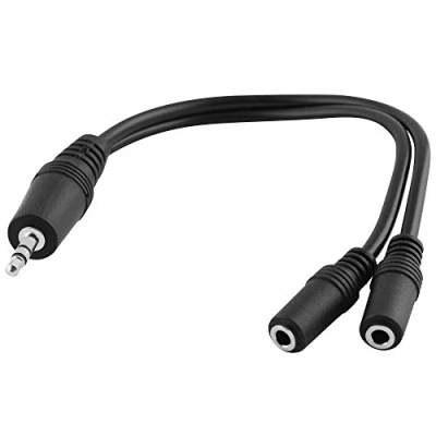 Abbildung von BestPlug 20cm Y Audio Aux in Out Kabel Adapter Verteiler Splitter Weiche, 1 3,5mm Stereo Klinke Stecker männlich auf 2 Mono Buchse Kupplung weiblich, Schwarz