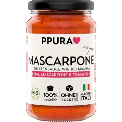 Abbildung von PPURA Bio Tomatensauce Mascarpone Pasta Sauce mit Italienischer &amp; Tomaten Sugo Made in Italy 100% Natürlich Ohne Zusatzstoffe Nudel Soße aus Italien 340g Glas