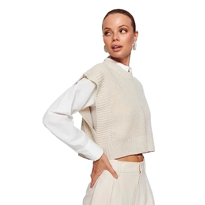 Abbildung von Trendyol Women&#039;s Damen Gerade Ärmel Regulär Pullover Sweater, Stone, S