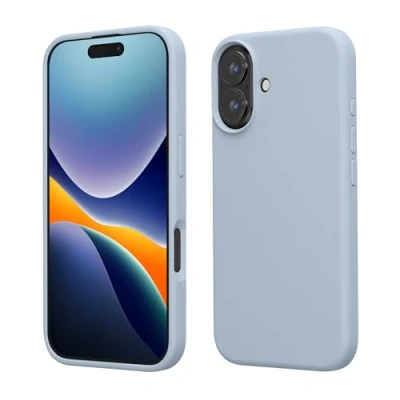 Abbildung von kwmobile Hülle kompatibel mit iPhone 16 Silikon Handy Case Handyhülle weiche Oberfläche kabelloses Laden Hellblau matt