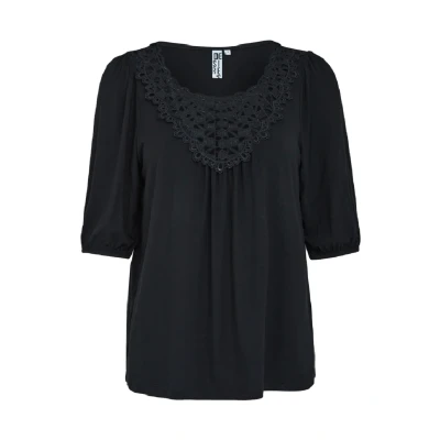 Abbildung von Desires Deaugusta 2/4 Sleeve Crochet TSHIRT. Bluse, Damen, Größe: XS, Black