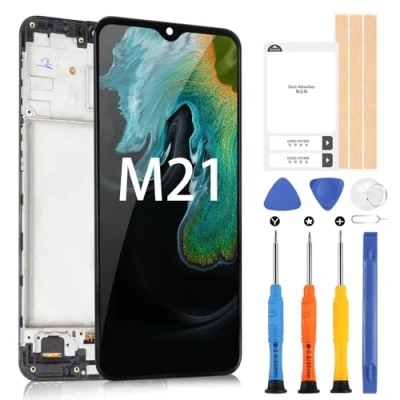 Abbildung von OLED Bildschirm für Samsung Galaxy M21 LCD Display, M215 SM M215F M215F/DS M215F/DSN Touchscreen Digitazer Assembly Ersatz mit Werkzeugen (6,4 Zoll, Schwarz Rahmen)