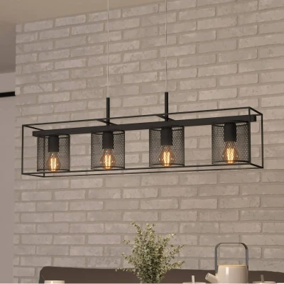 Abbildung von Eglo 43773 Hängeleuchte CATTERICK Stahl schwarz E27 4X40W L:91cm B:16.5cm H:110cm dimmbar
