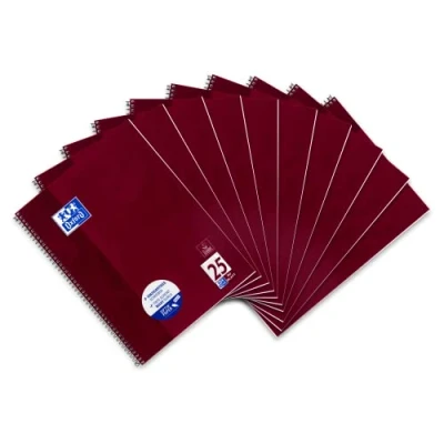 Abbildung von Oxford Collegeblock A4 liniert, weißer Rand rechts, 80 Blatt, bordeaux, 10 Stück