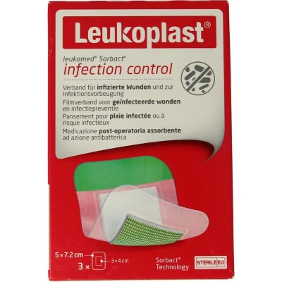 Abbildung von Leukomed Sorbact Wundpflaster 5x7,2 cm 3 Stück bakterienbindend wasserfest
