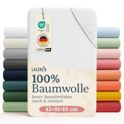 Abbildung von Laleni Jersey Spannbettlaken 42x81 cm für Baby 2er Set Oeko TEX zertifiziertes Beistellbett Stubenwagen Bezug 100% Baumwolle Bettwäsche in Weiß