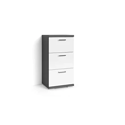 Abbildung von byLIVING Seitenschrank Nebraska/Korpus matt anthrazit / 3 Schubkästen Hochglanz weiß lackiert/Kleiner Badschrank mit Schubladen und silberfarbenen Griffen/B 35,5, H 74, T 31,5 cm