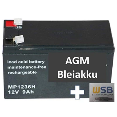 Abbildung von AGM 12V / 9Ah Blei Akku MP1236H Hochstrom Akku, Faston 6,3mm inkl. 2X Anschluß Adapter, kompatibel NPW45 12, HR1234WF2, UP RW1245P1, WP1236W