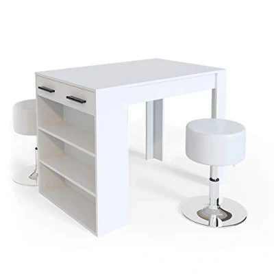 Abbildung von Vicco Bartisch Repose, Weiß, 67 x 100 cm mit 2 Barhockern