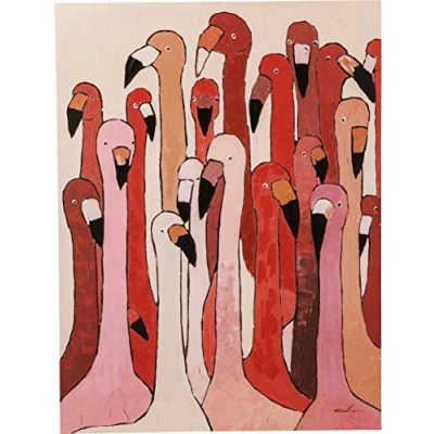 Abbildung von Kare Design Bild Touched Flamingo Meeting, Rosa/Rot, Leinwandbild, Massivholz Rahmen, Acrylfarbe, handgemalte Details, Wohnzimmer, Schlafzimmer, Flur, 120x90 cm (L/B)