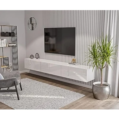 Abbildung von HAJDUK FURNITURE 270 cm Weiß Hochglanz TV Lowboard Board Hängend Hängeschrank Wohnwand Möbel Fernsehschrank Fernsehtisch Sideboard HiFi 270x35x40 Holzwerkstoff