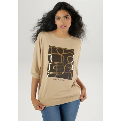Abbildung von Aniston SELECTED Fledermausshirt, mit goldfarbenem Folienprint NEUE KOLLEKTION
