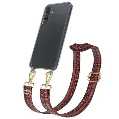 Abbildung von EAZY CASE Handykette mit verstellbarem Trageriemen kompatibel Samsung Galaxy A35 Taschengurt transparenter Handyhülle für Hülle dünner Schulterriemen in Pink Blau Gold