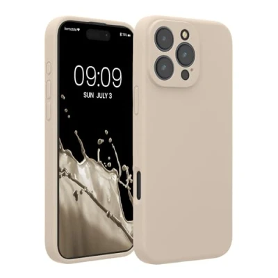 Abbildung von kwmobile Handyhülle kompatibel mit Apple iPhone 16 Pro Max Hülle gummierte Handy Case aus Silikon in Creme