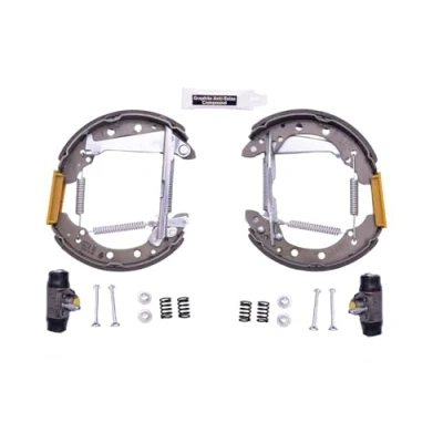 Abbildung von HELLA Shoe Kit Pro 8DB 355 005 021 Bremsensatz, Trommelbremse mit Radbremszylinder, Stellelement VOLKSWAGEN: Lupo / 3L, GOLF 3