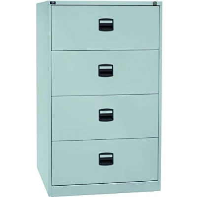 Abbildung von Bisley LIGHT Hängeregistraturschrank, doppelbahnig, DIN A4, 4 HR Schubladen, Metall, 645 Lichtgrau, 62.2 x 80 132.1 cm