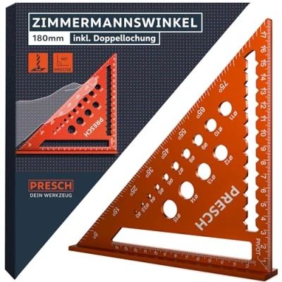 Abbildung von Presch Zimmermannswinkel 180mm Vielseitige Bohrlehre für exakte Durchmesser Hochpräzise gefrästes Aluminium 90 Winkel Sorgfältig verarbeitete, widerstandsfähige Beschichtung