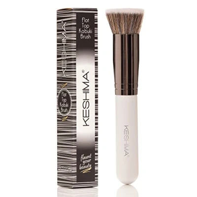 Abbildung von Keshima Foundation Pinsel Flat Top Kabuki Premium für flüssiges Make up, Creme und Puder Polier , Misch Gesichtspinsel (normale Größe, weiß)
