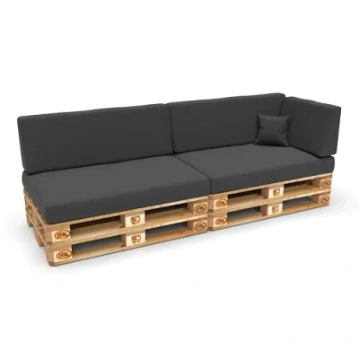 Abbildung von POKAR Palettenkissen Palettenauflagen mit abnehmbarem Bezug Palettenmöbel Palettensofa 6er Set: Sitzkissen 120x80 + Rückenlehne 120x40, Anthrazit