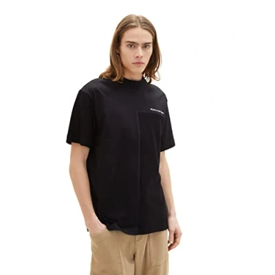 Abbildung von TOM TAILOR Denim Herren Relaed Fit T Shirt mit Ziernaht 1035612, 29999 Black, XL