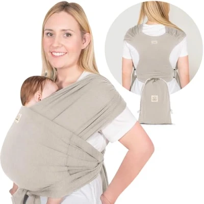 Abbildung von KeaBabies Tragetuch Baby Neugeboren D Lite Elastisches Neugeborene, Einfach Anzuziehen Babytrage Neugeborene Ab Geburt, Ring Trage Babytragetuch Ohne Binden (Stone Gray)