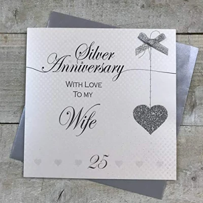 Abbildung von WHITE COTTON CARDS LLA25W Glückwunschkarte zum 25. Hochzeitstag, handgefertigt, Liebeslinien
