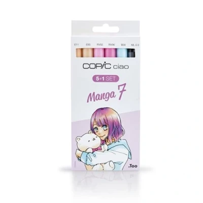 Abbildung von COPIC Ciao Marker 5+1 Set &quot;Manga 7&quot;, 5 Allround Layoutmarker mit einer mittelbreiten und Brush Spitze, inkl. 1 Multiliner 0,3 mm