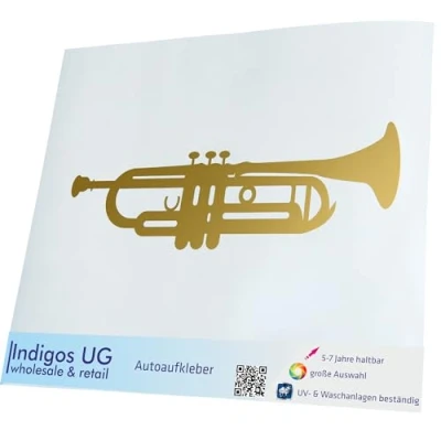 Abbildung von INDIGOS UG Aufkleber Autoaufkleber JDM Die Cut Auto 210x70 mm Trompete Gold Heckscheibe Heckscheibenaufkleber Sticker Tuning