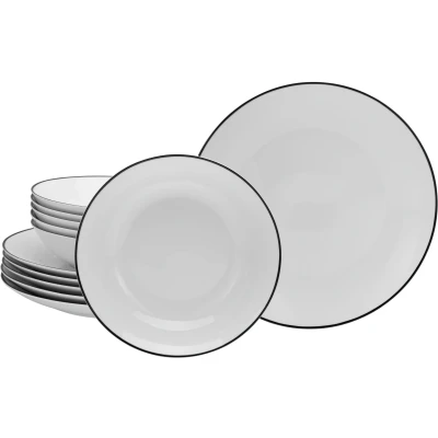 Abbildung von CreaTable Tafelservice &quot;Luna Black Line&quot;, (Set, 12 tlg.), handgemaltes Liniendekor