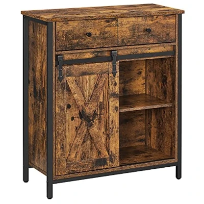 Abbildung von VASAGLE Sideboard, KÜchenschrank, Aufbewahrungsschrank, mit SchiebetÜr, 30 x 70 80 cm, verstellbare Ablage, Landhausstil, fÜr Wohnzimmer, vintagebraun schwarz LSC100B01
