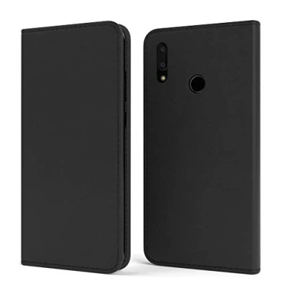 Abbildung von EAZY CASE Tasche kompatibel mit Huawei P Smart (2019) Vintage Schutzhülle Standfunktion Klapphülle im Bookstyle, Handytasche Handyhülle Magnetverschluss und Kartenfach, Kunstleder, Schwarz