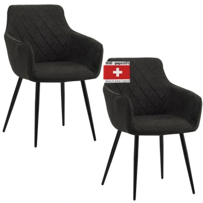 Abbildung von Albatros International Esszimmerstuhl Esszimmerestuhl Küchenstuhl SILA, Stoff Bezug (2er Set, Schwarz), Stilvolles Vintage Design, Eleganter Polsterstuhl am Esstisch