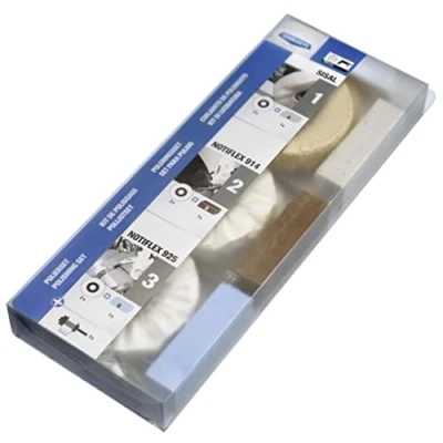 Abbildung von Osborn Professionelles Polierset für Bohrmaschine, 10 teilig Durchmesser 100 mm, 2x Sisal/Tuch Ringe, Ringe hartes/weiches Vlies, 3 Pasten, Schaft 6 8603600010