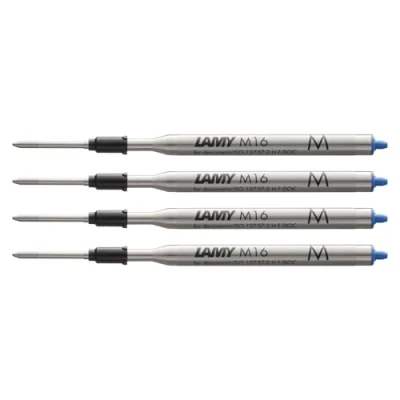 Abbildung von Lamy M16 4er Set Kugelschreiber Großraummine aus Metall Original Ersatzmine für alle Modelle dokumentenecht Strichbreite Mittel in Tintenfarbe blau