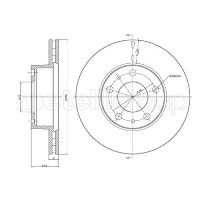 Abbildung von METELLI 23 0340 Bremsscheibe 280,0 24,0 5 73,0 Belüftet FIAT: Ducato III Kastenwagen, Pritsche / Fahrgestell, Bus