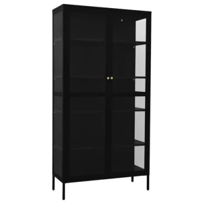 Abbildung von vidaXL Vitrine mit 4 Regalfächern Highboard Hochschrank Standvitrine Glasvitrine Bücherschrank Schwarz 90x40x180cm Stahl Gehärtetes Glas